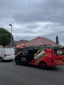 The Pedmore Roofing Services company van in front of a property where work has been carried out